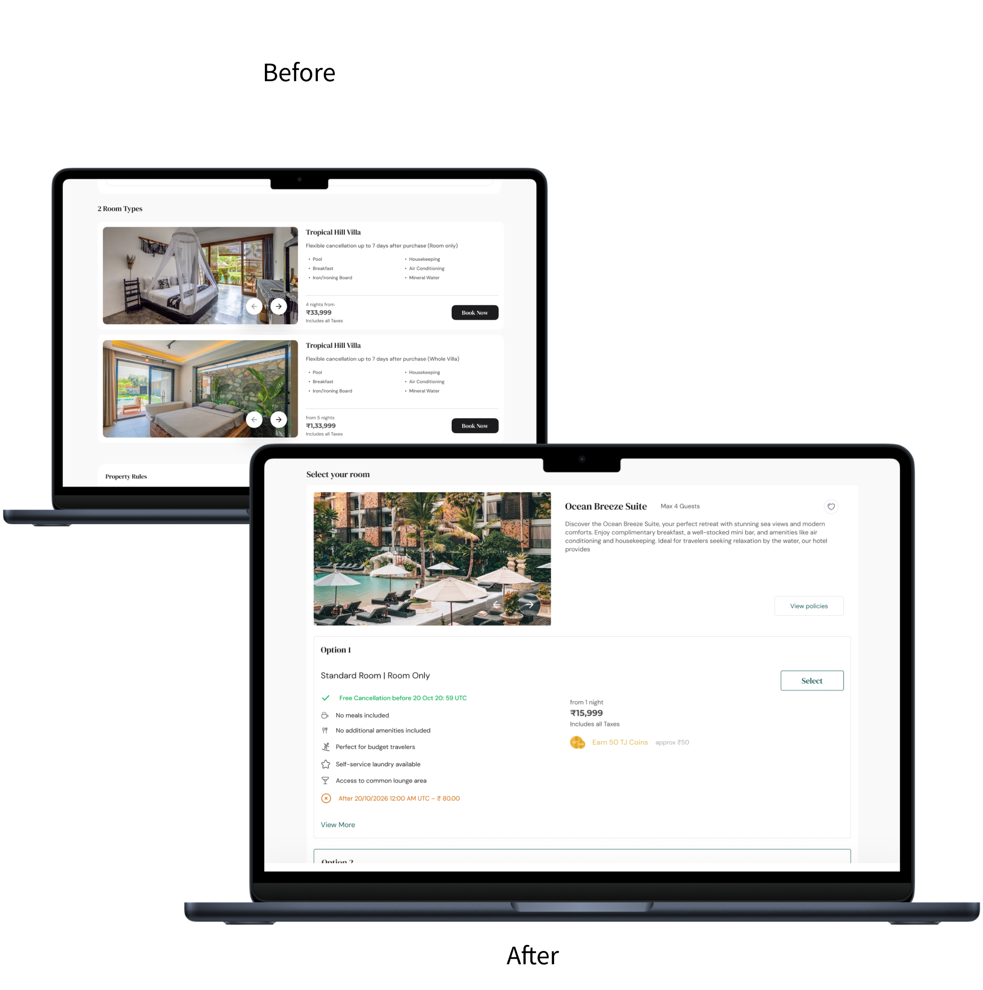 LUXTJ hotel selection before-and-after redesign comparison