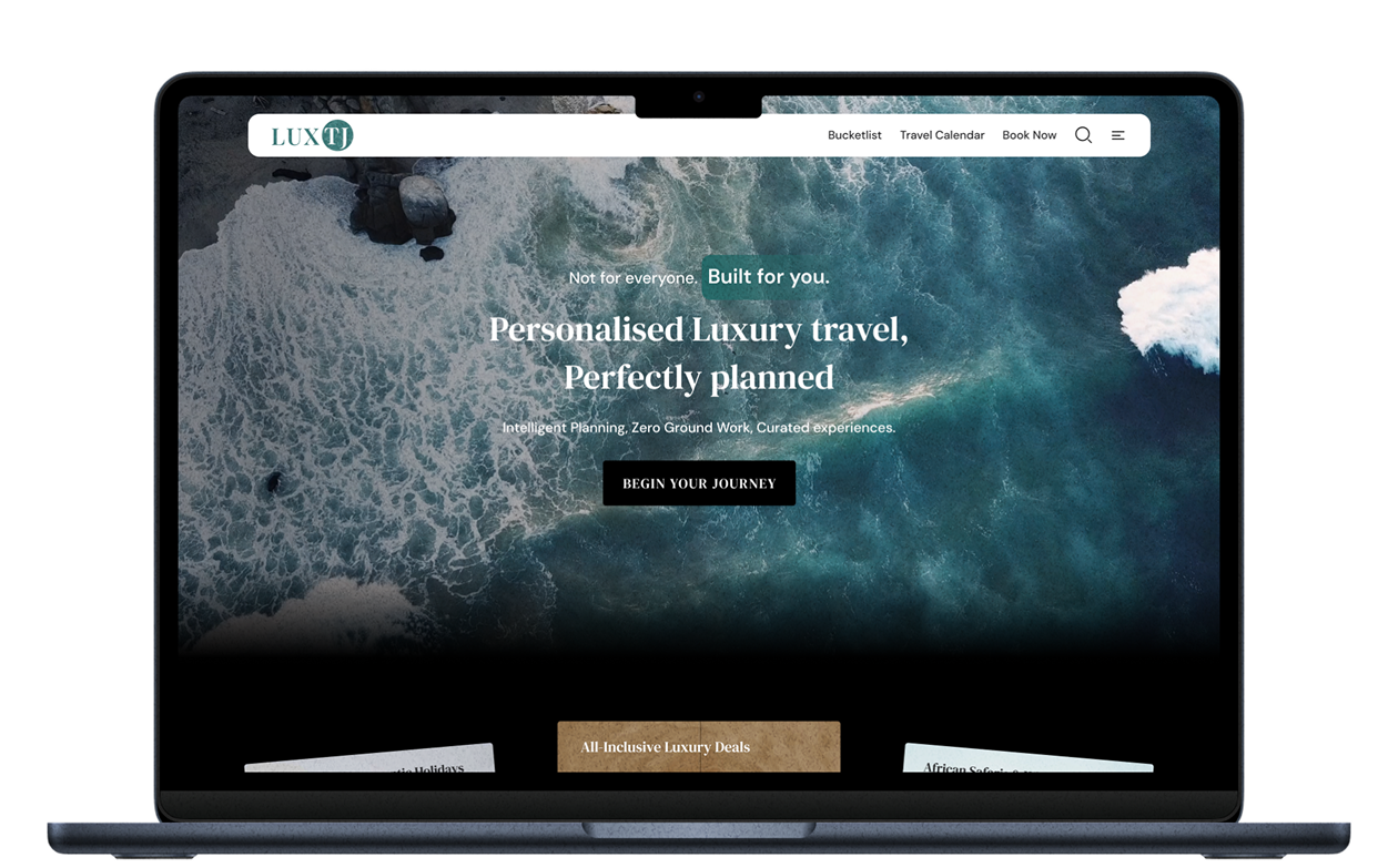 LUXTJ personalised luxury-travel experience displayed on a laptop