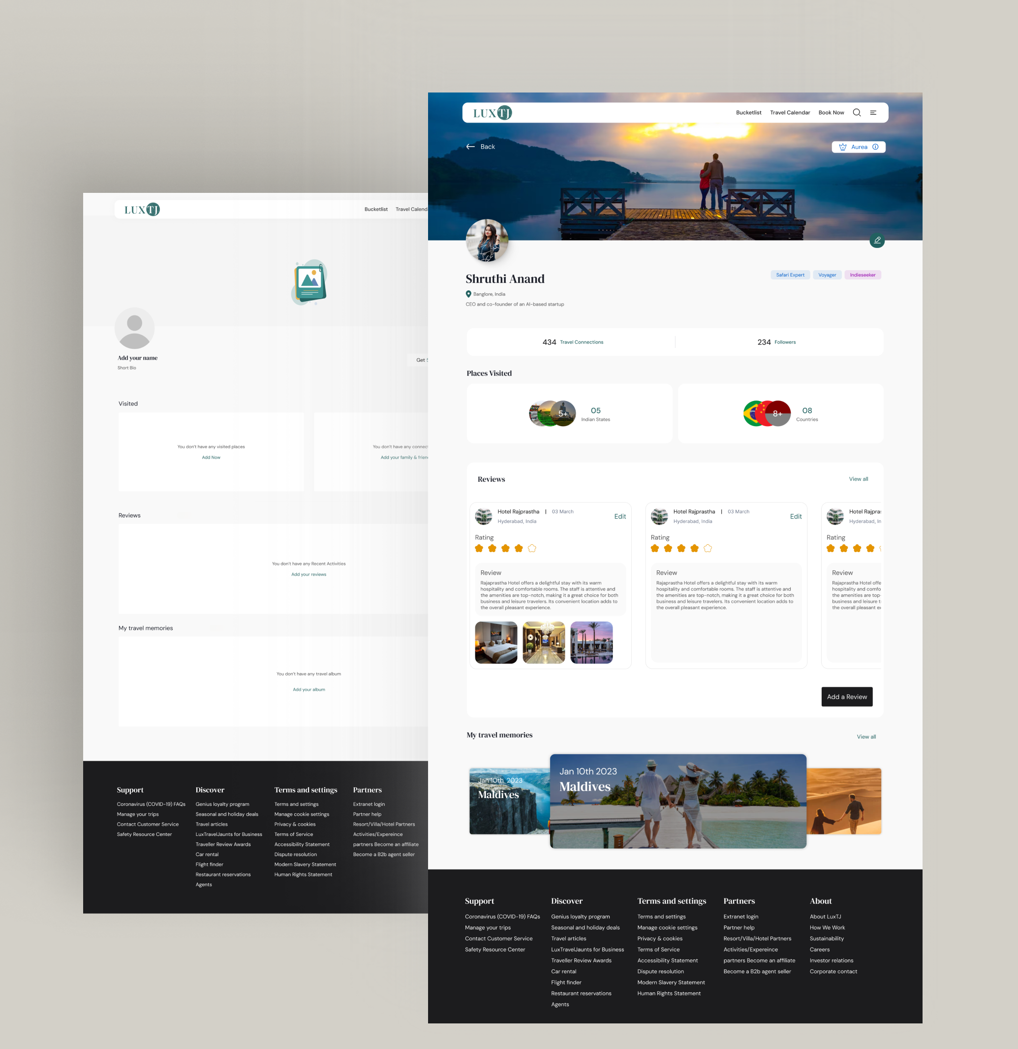 LUXTJ traveller profile before-and-after redesign comparison