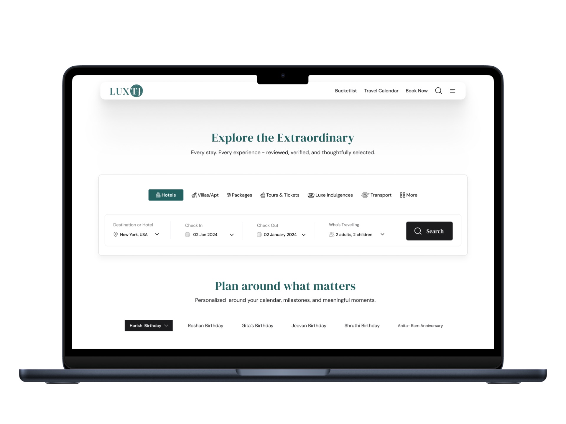 LUXTJ customer website displayed on a laptop