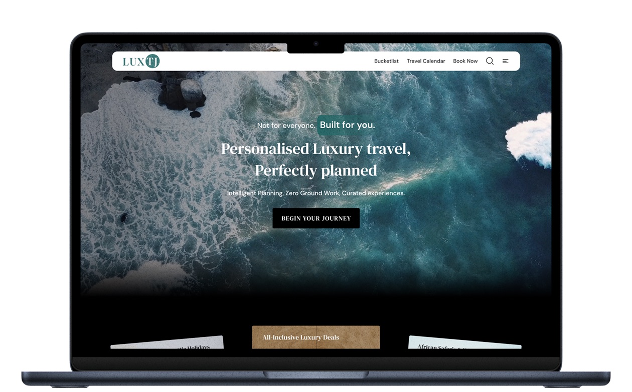 LUXTJ personalised luxury-travel experience displayed on a laptop