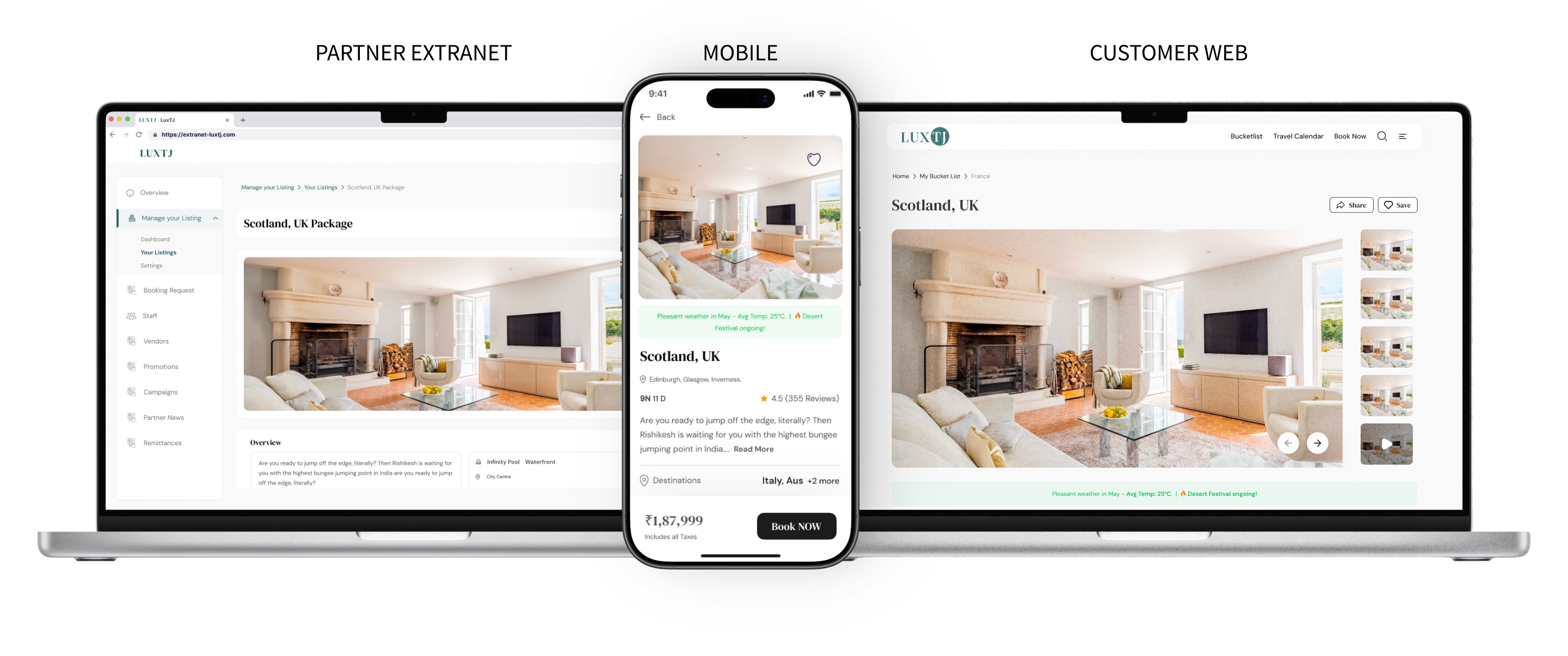 LUXTJ shared experience across partner extranet, mobile app and customer website