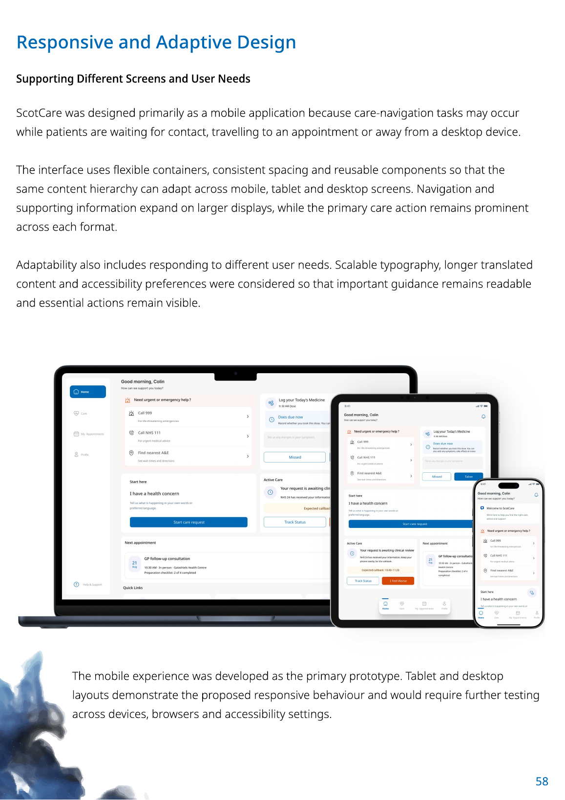ScotCare mobile tablet and desktop layouts