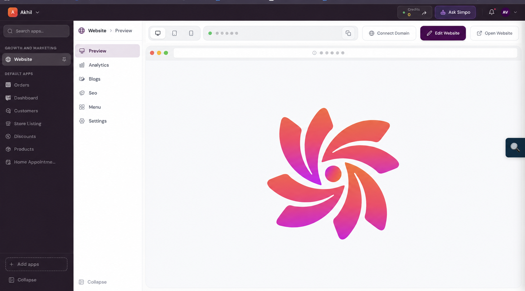 Simpo AI product workspace showing the redesigned creation flow